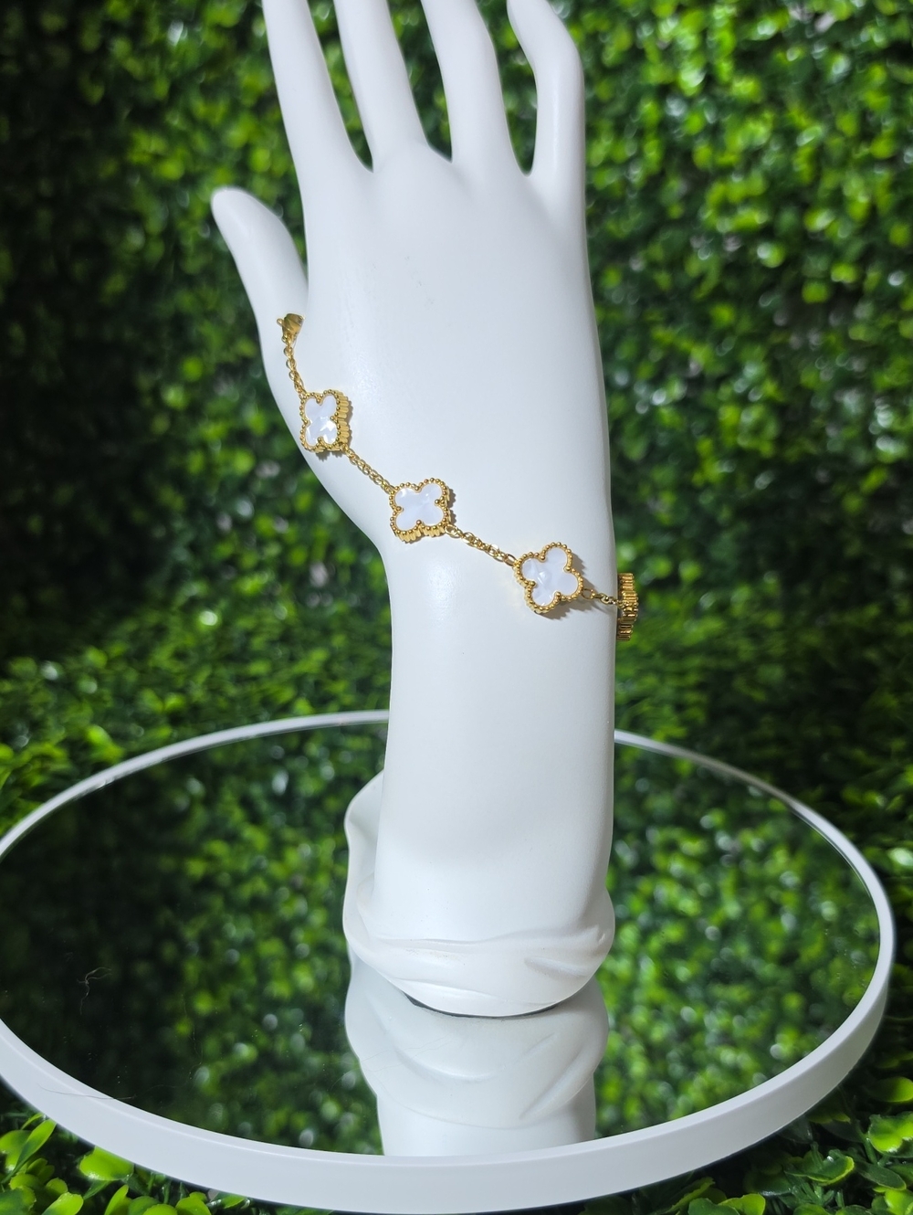 18K Plated Gold and White Clover Link Bracelet - Women Jewelry